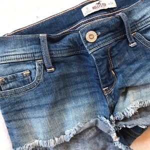 Hollister Ombré Cut Off Denim Mini Jean Shorts 24 Fringe Distressed Size 0
